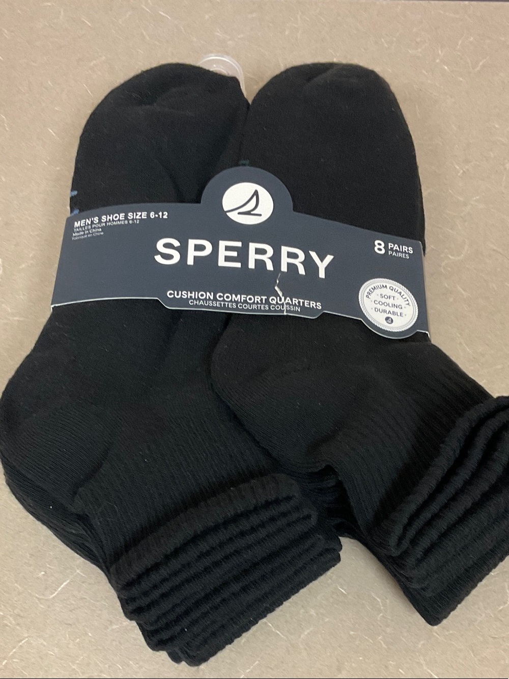 Sperry Men's Black Cushion Comfort Quarter Socks - Pack of 8